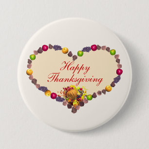 Thanksgiving Hart en Cornucopia Ronde Button 7,6 Cm