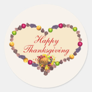 Thanksgiving Hart en Cornucopia Ronde Sticker
