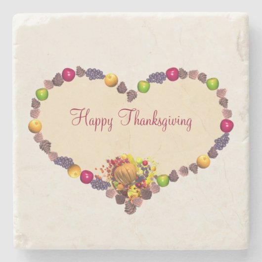 Thanksgiving Hart en Cornucopia Stenen Onderzetter (Voorkant)