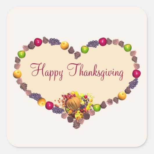 Thanksgiving Hart en Cornucopia Vierkante Sticker (Voorkant)