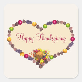 Thanksgiving Hart en Cornucopia Vierkante Sticker