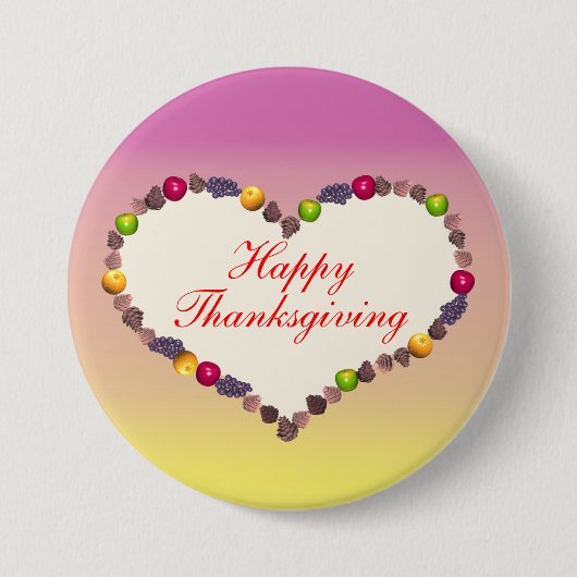 Thanksgiving hart - roze en geel ronde button 7,6 cm (Voorkant)