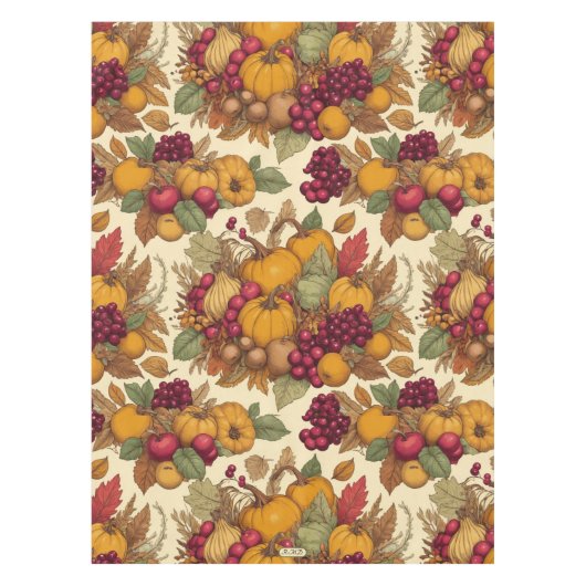 Thanksgiving Harvest Feast Rood Goud Groene Tint Tafelkleed (Voorkant)