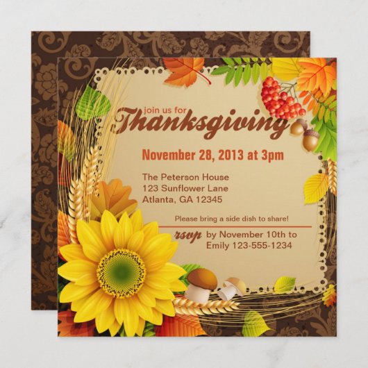 Thanksgiving Harvest Invite Kaart (Voorkant / Achterkant)