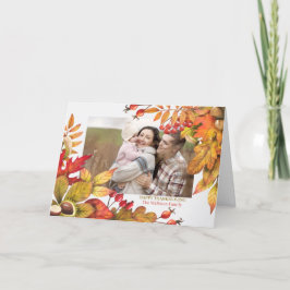 Thanksgiving Harvest Leaves Berries Horz Foto Feestdagen Kaart