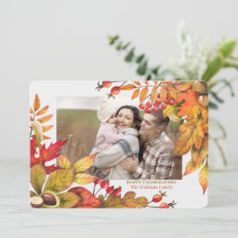 Thanksgiving Harvest Leaves Berries Horz Foto Feestdagenkaart