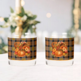 Thanksgiving Harvest Plaid Whisky Glas
