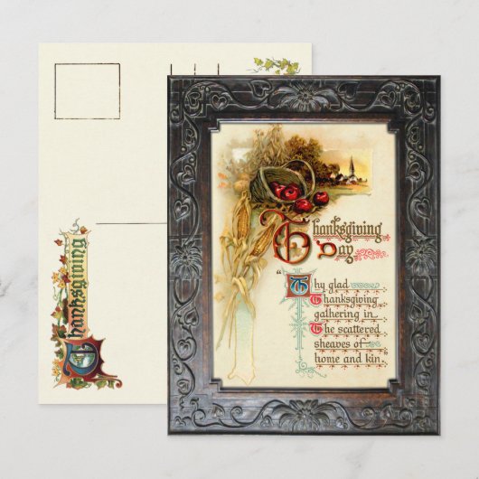  Thanksgiving Harvest Scene met Verse Feestdagenkaart (Voorkant / Achterkant)