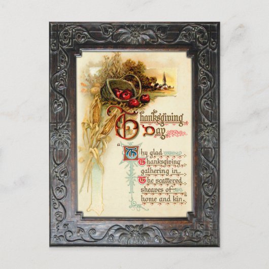  Thanksgiving Harvest Scene met Verse Feestdagenkaart (Voorkant)