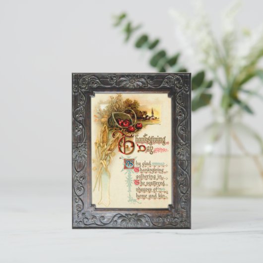  Thanksgiving Harvest Scene met Verse Feestdagenkaart (Staand voorkant)