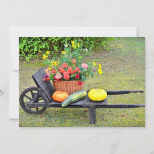 Thanksgiving Harvest Scene met Wheelbarrow Feestdagenkaart