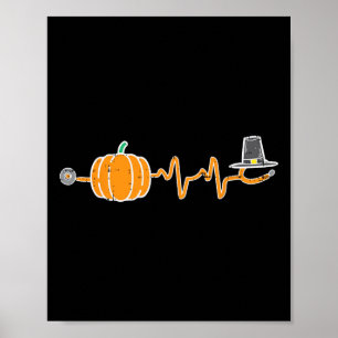 Thanksgiving Heartbeat Pumpkin Stethoscoop Herfst  Poster