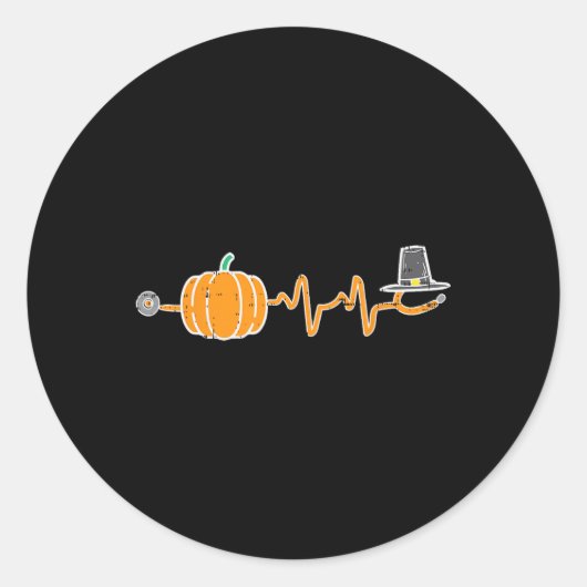 Thanksgiving Heartbeat Pumpkin Stethoscoop Herfst  Ronde Sticker (Voorkant)