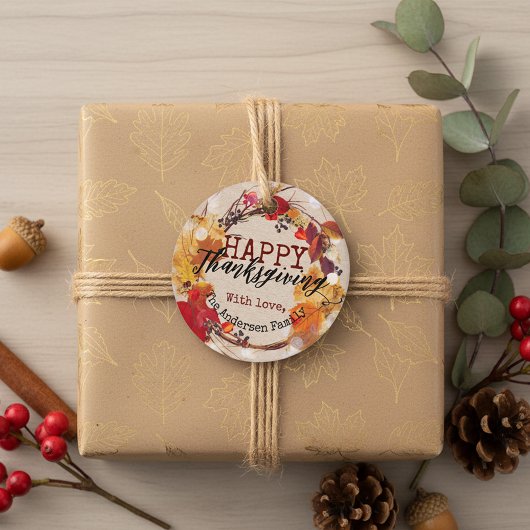 Thanksgiving herfst adem met gesorteerd afvalwater bedankjes labels