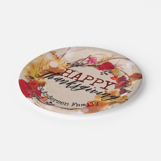 Thanksgiving herfst adem met gesorteerd afvalwater papieren bordje (Gekanteld)