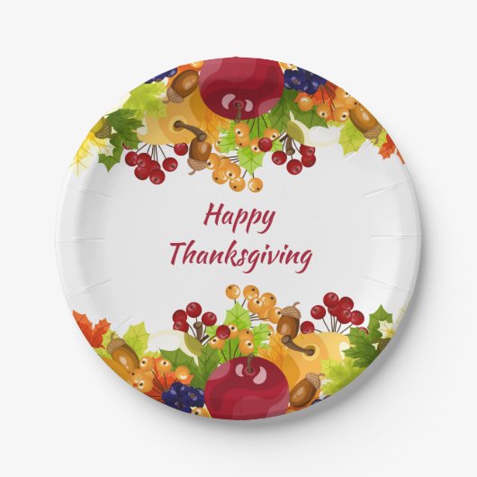 Thanksgiving herfst bladeren appels en bessen papieren bordje (Voorkant)