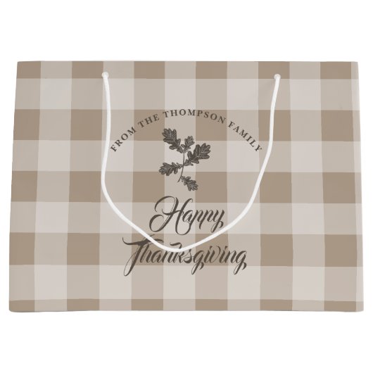 Thanksgiving Herfst bladeren bruin geruite Groot Cadeauzakje (Voorkant)