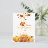 Thanksgiving herfst bladeren en pompoenen feestdagenkaart (Staand voorkant)