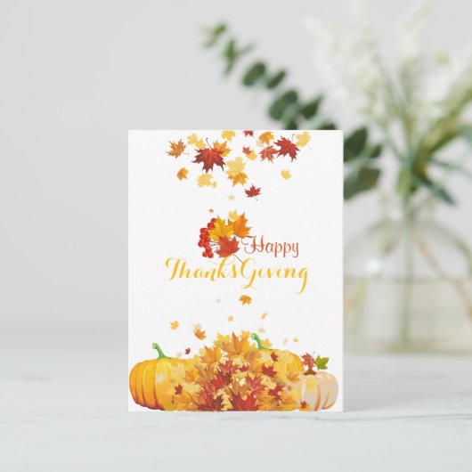 Thanksgiving herfst bladeren en pompoenen feestdagenkaart (Staand voorkant)