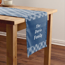 Thanksgiving herfst blauw plaids familie korte tafelloper