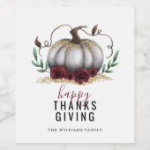 Thanksgiving Herfst Bloemenpompoen Wijn Etiket (Enkel label)