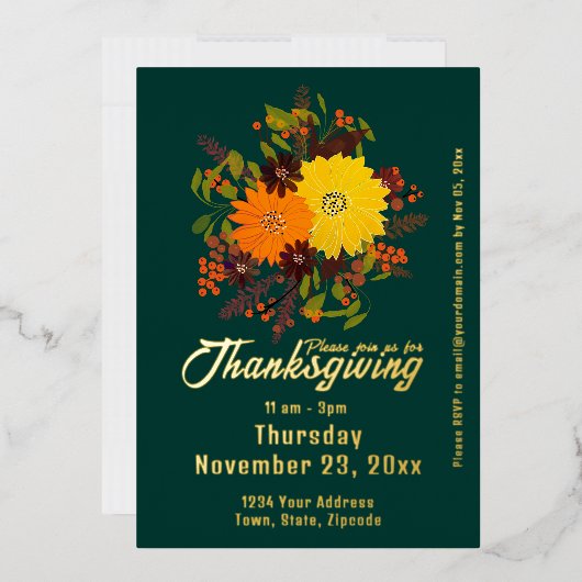 Thanksgiving herfst Floral Botanical Folie Uitnodiging (Envelop)