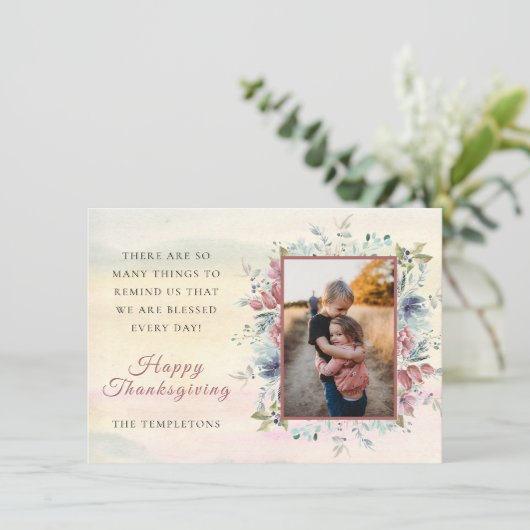 Thanksgiving herfst Floral Photo Flat Holiday Card Feestdagenkaart (Staand voorkant)