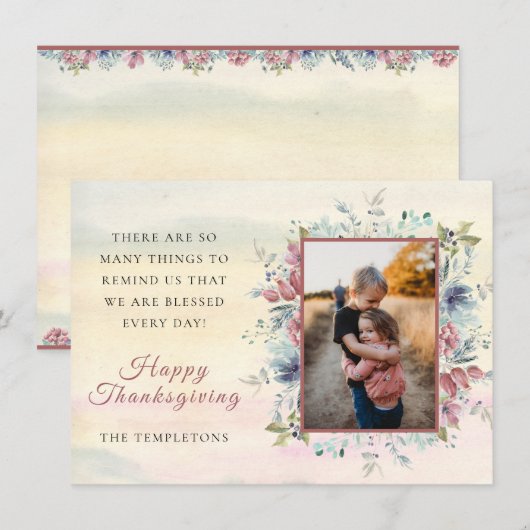 Thanksgiving herfst Floral Photo Flat Holiday Card Feestdagenkaart (Voorkant / Achterkant)