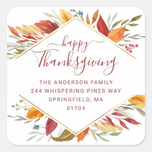 Thanksgiving herfst Foliage Return Address Holiday Vierkante Sticker