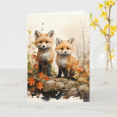Thanksgiving Herfst Fox Illustratie Kaart (Gele Bloem)