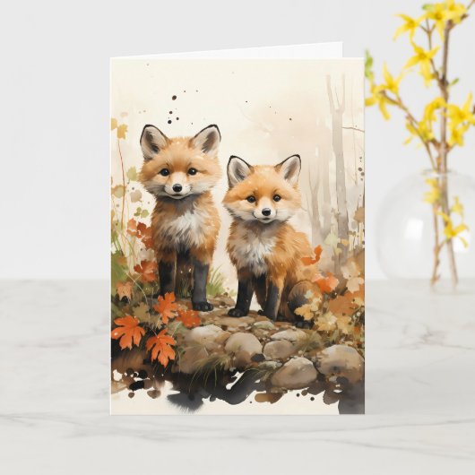 Thanksgiving Herfst Fox Illustratie Kaart (Gele Bloem)