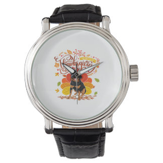 Thanksgiving Herfst Funny Rottweiler Dog Owne Horloge