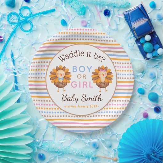 Thanksgiving Herfst Gender Onthulling Turkije Papieren Bordje (Feest)