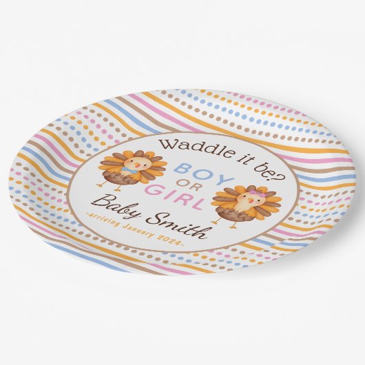 Thanksgiving Herfst Gender Onthulling Turkije Papieren Bordje (Gekanteld)