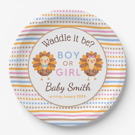 Thanksgiving Herfst Gender Onthulling Turkije Papieren Bordje (Voorkant)