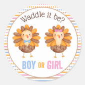 Thanksgiving Herfst Gender Onthulling Turkije Ronde Sticker (Voorkant)