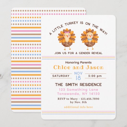 Thanksgiving Herfst Gender Onthulling Turkije Uitn Kaart (Voorkant / Achterkant)