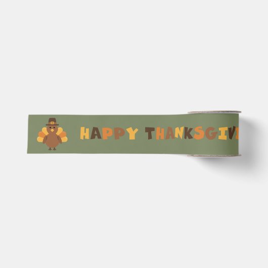 Thanksgiving Herfst Groene Kalkoen Grosgrain Lint (Voorkant)