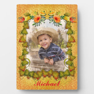 Thanksgiving herfst Herfst esdoornblad en zonneblo Fotoplaat