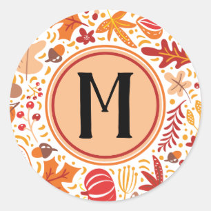 Thanksgiving herfst Herfst Foliage Monogram Ronde Sticker