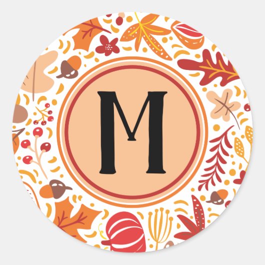 Thanksgiving herfst Herfst Foliage Monogram Ronde Sticker (Voorkant)