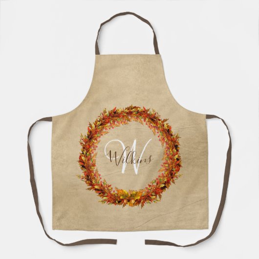 Thanksgiving Herfst Herfst Krans Bladeren Monogram Schort (Voorkant)