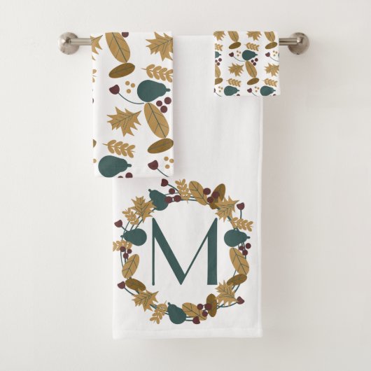 Thanksgiving Herfst Herfstgroen Peer Krans Naam Bad Handdoek (Insitu)