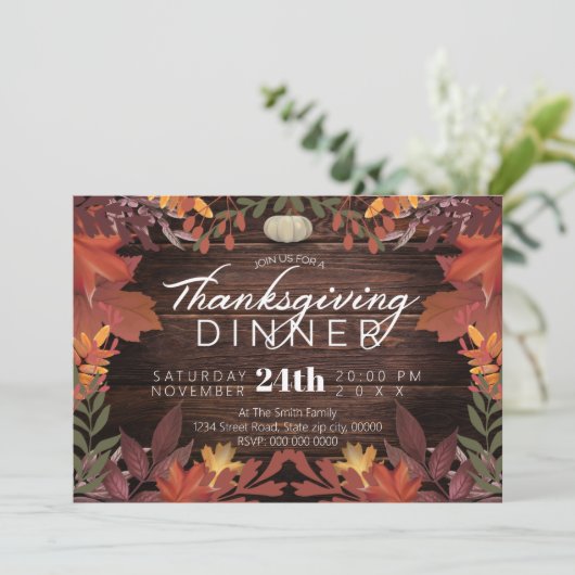 Thanksgiving herfst hout bedankkaart (Staand voorkant)