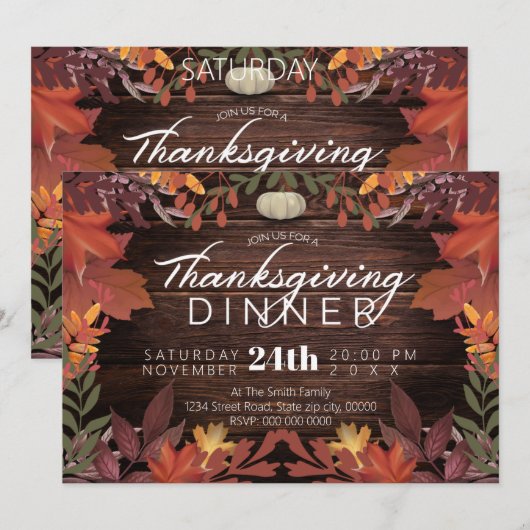 Thanksgiving herfst hout bedankkaart (Voorkant / Achterkant)