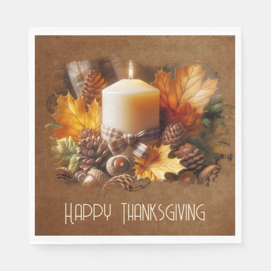 Thanksgiving Herfst Kaars Met Eikels Servet (Voorkant)