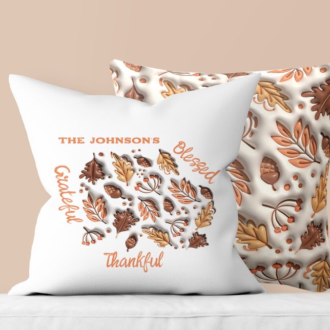 Thanksgiving Herfst laat familienaam Modern Kussen (Thanksgiving Fall Leaves Family Name Modern Throw Pillow)