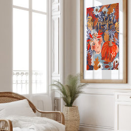 Thanksgiving herfst laat meisje sinaasappel poster