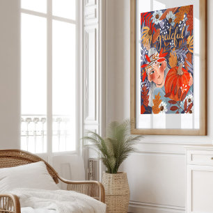 Thanksgiving herfst laat meisje sinaasappel poster