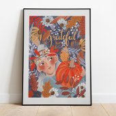 Thanksgiving herfst laat meisje sinaasappel poster